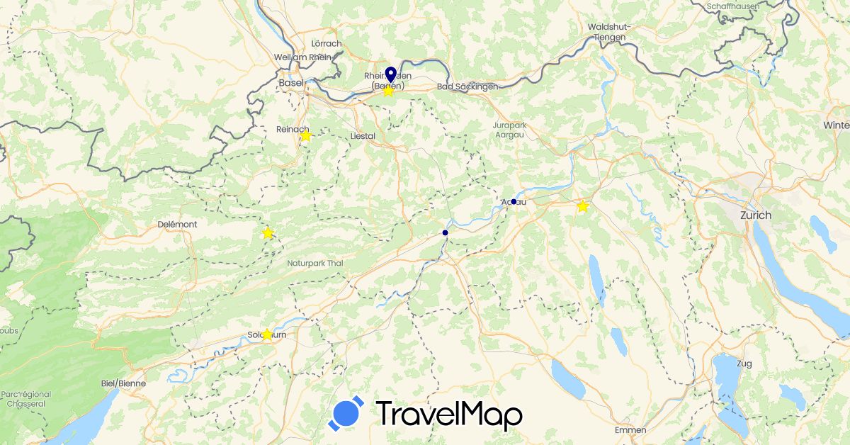 TravelMap itinerary: driving in Switzerland (Europe)