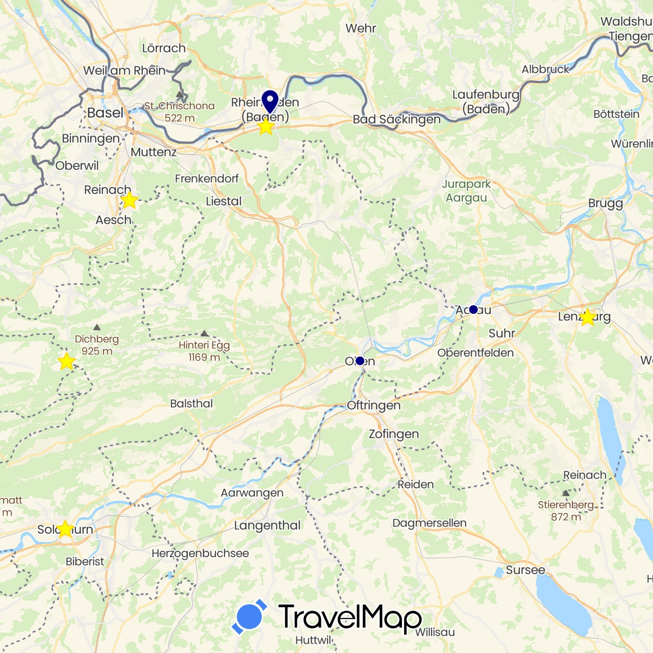 TravelMap itinerary: driving in Switzerland (Europe)