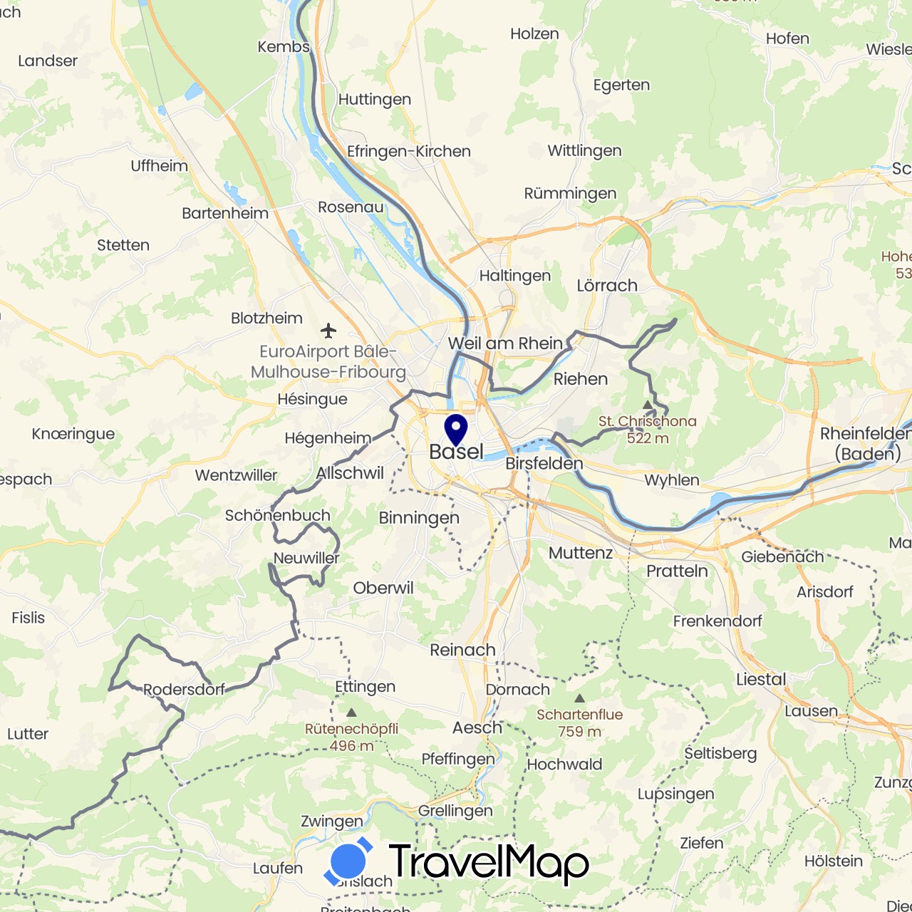 TravelMap itinerary: driving in Switzerland (Europe)
