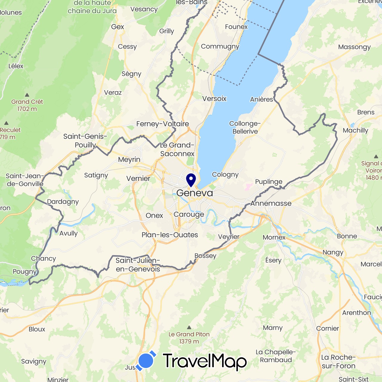 TravelMap itinerary: driving in Switzerland (Europe)