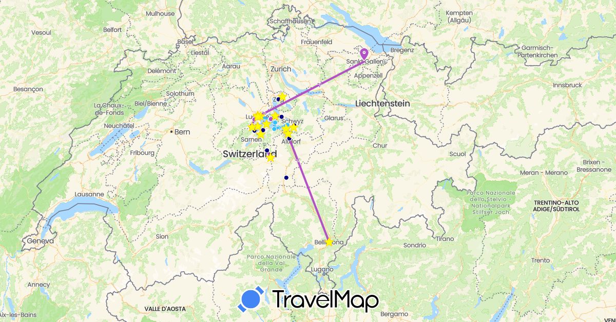 TravelMap itinerary: driving, train, boat in Switzerland (Europe)