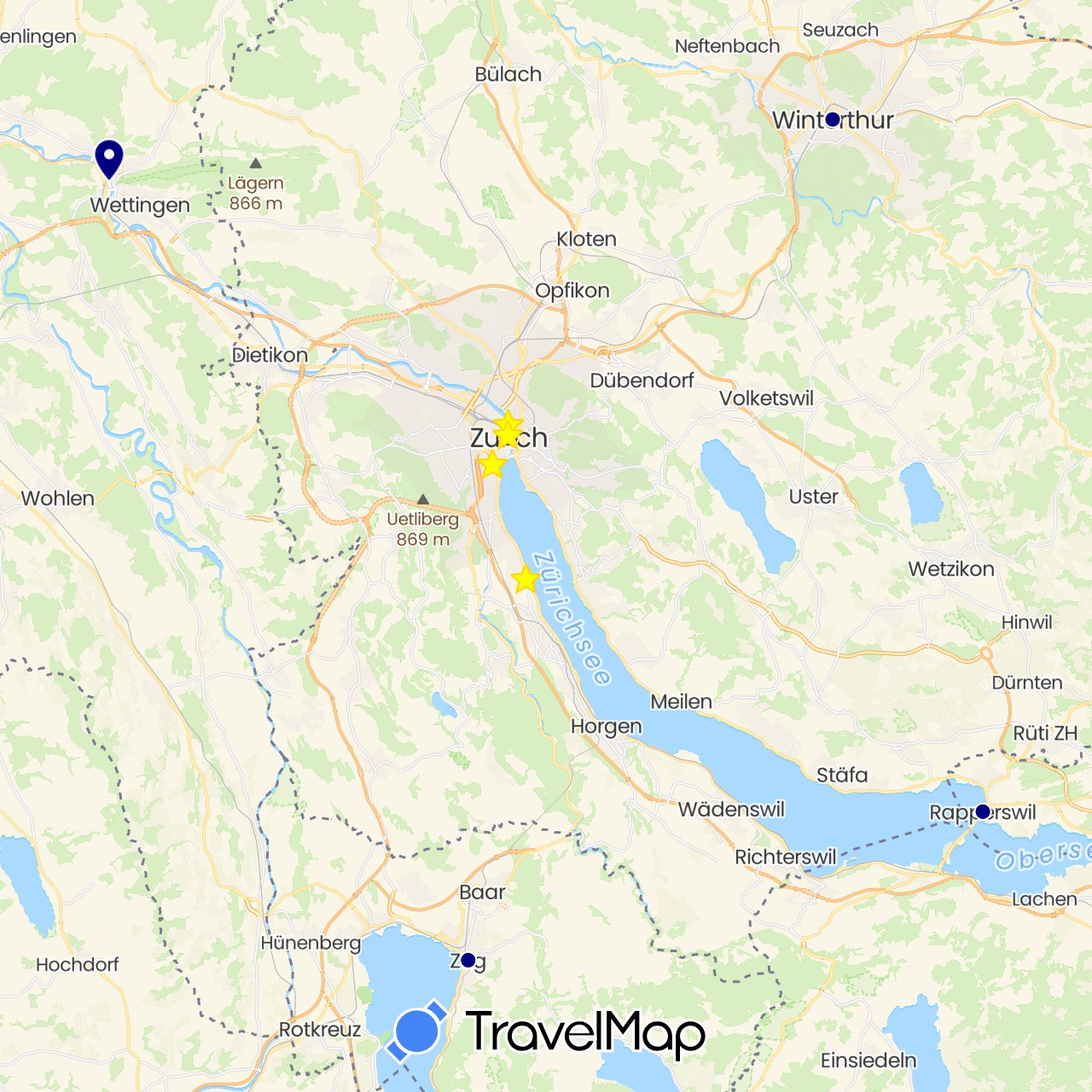 TravelMap itinerary: driving in Switzerland (Europe)
