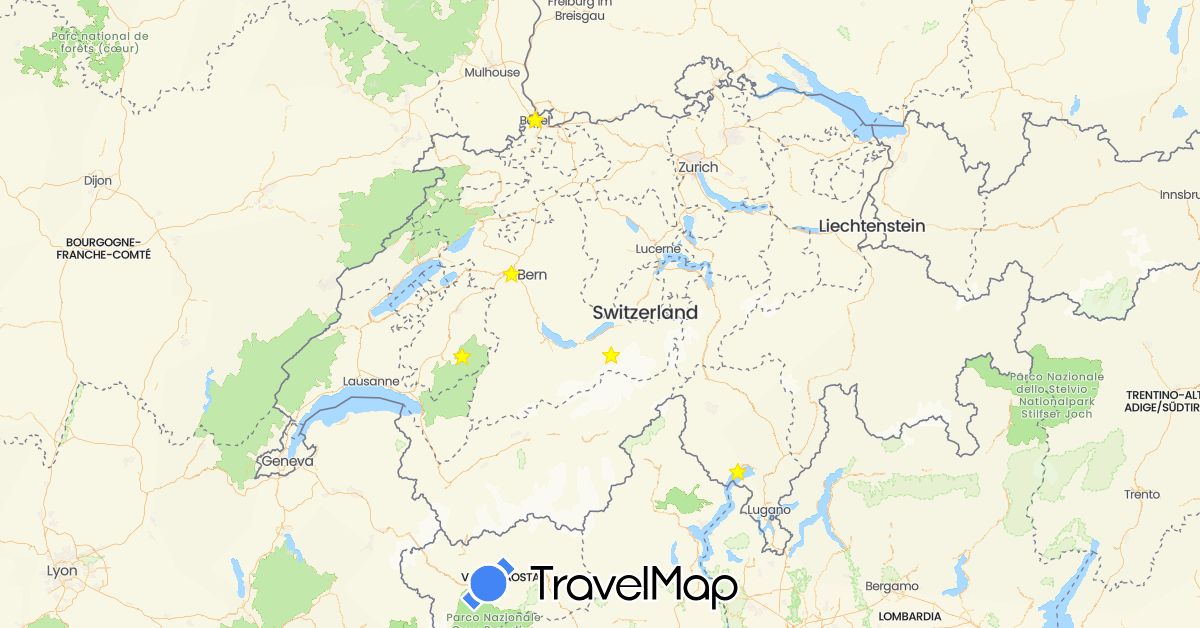 TravelMap itinerary: driving in Switzerland (Europe)