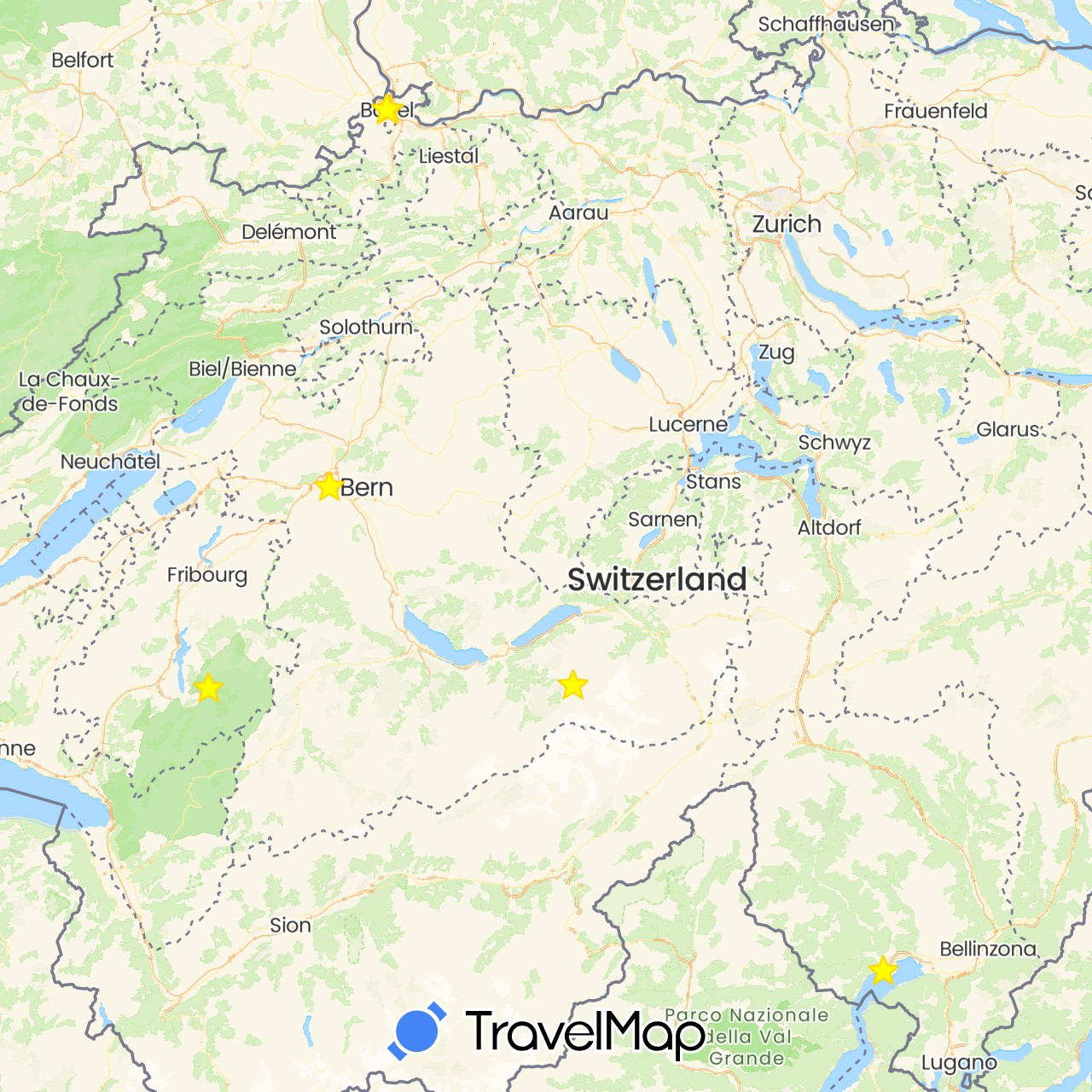TravelMap itinerary: driving in Switzerland (Europe)